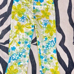 Y2K Charlotte Rousse White, Blue, Green, &White Floral Capris – Size 9 Juniors